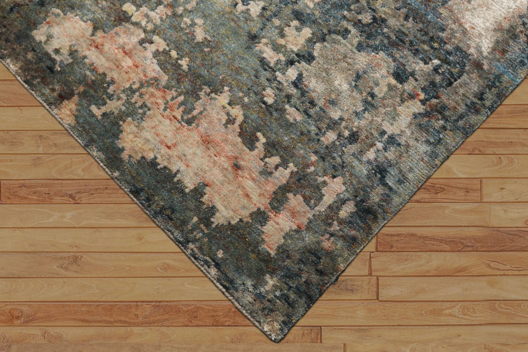 6x9 Beige, Teal, Rose Color Hand Knotted Sherpa Wool & Bamboo Silk Modern Oriental Rug