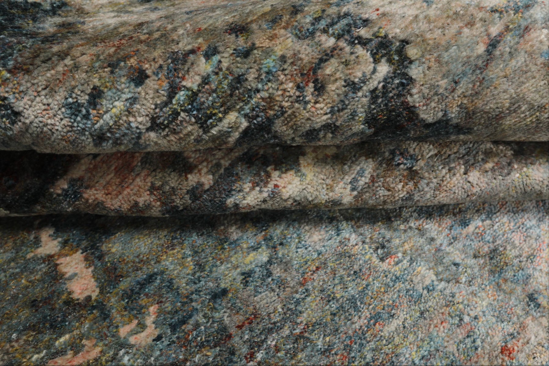 6x9 Beige, Teal, Rose Color Hand Knotted Sherpa Wool & Bamboo Silk Modern Oriental Rug