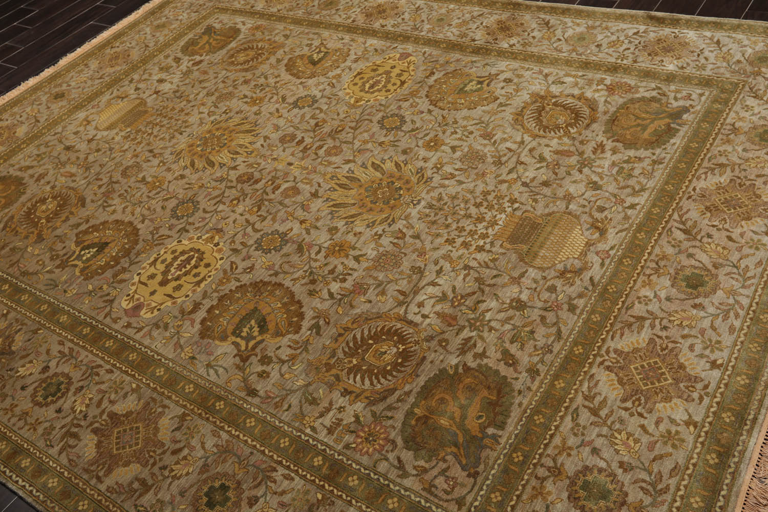 8x10 Taupe, Sage, Beige Color Hand Knotted All-Over 100% Wool Traditional Oriental Rug