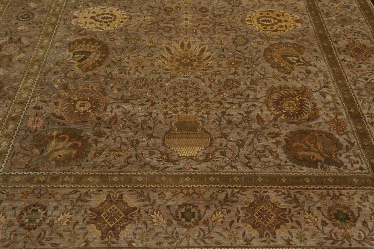 8x10 Taupe, Sage, Beige Color Hand Knotted All-Over 100% Wool Traditional Oriental Rug
