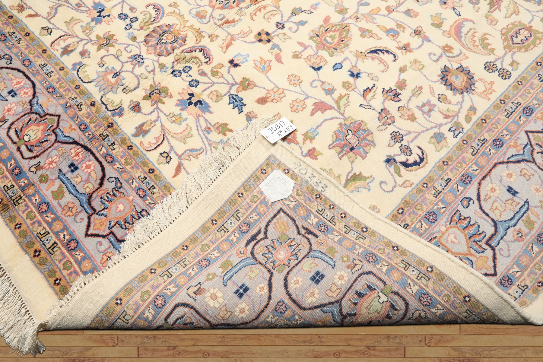 9x12 Ivory, Faded Lavender, Sage Color Hand Knotted Indo Kashan Wool Traditional Oriental Rug