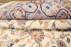 9x12 Ivory, Faded Lavender, Sage Color Hand Knotted Indo Kashan Wool Traditional Oriental Rug