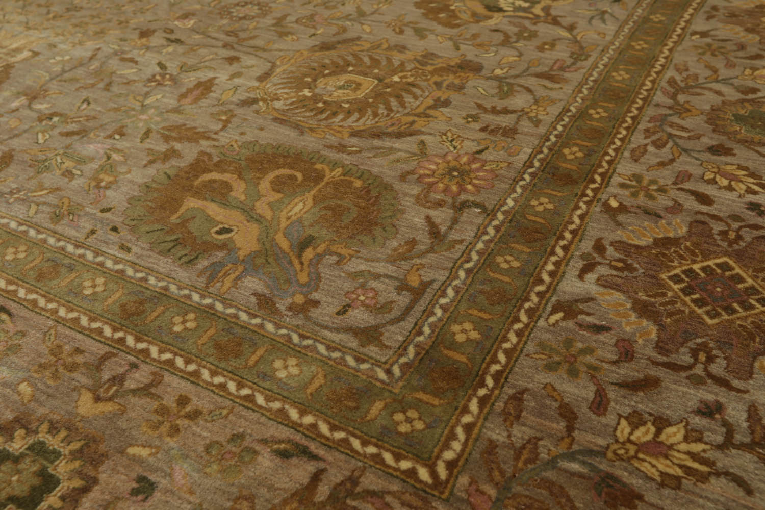 8x10 Taupe, Sage, Beige Color Hand Knotted All-Over 100% Wool Traditional Oriental Rug