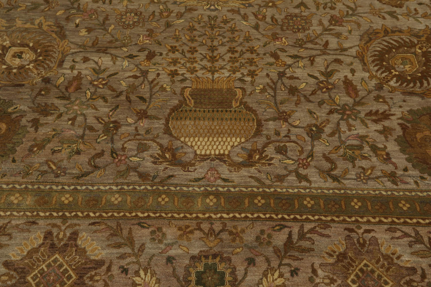 8x10 Taupe, Sage, Beige Color Hand Knotted All-Over 100% Wool Traditional Oriental Rug