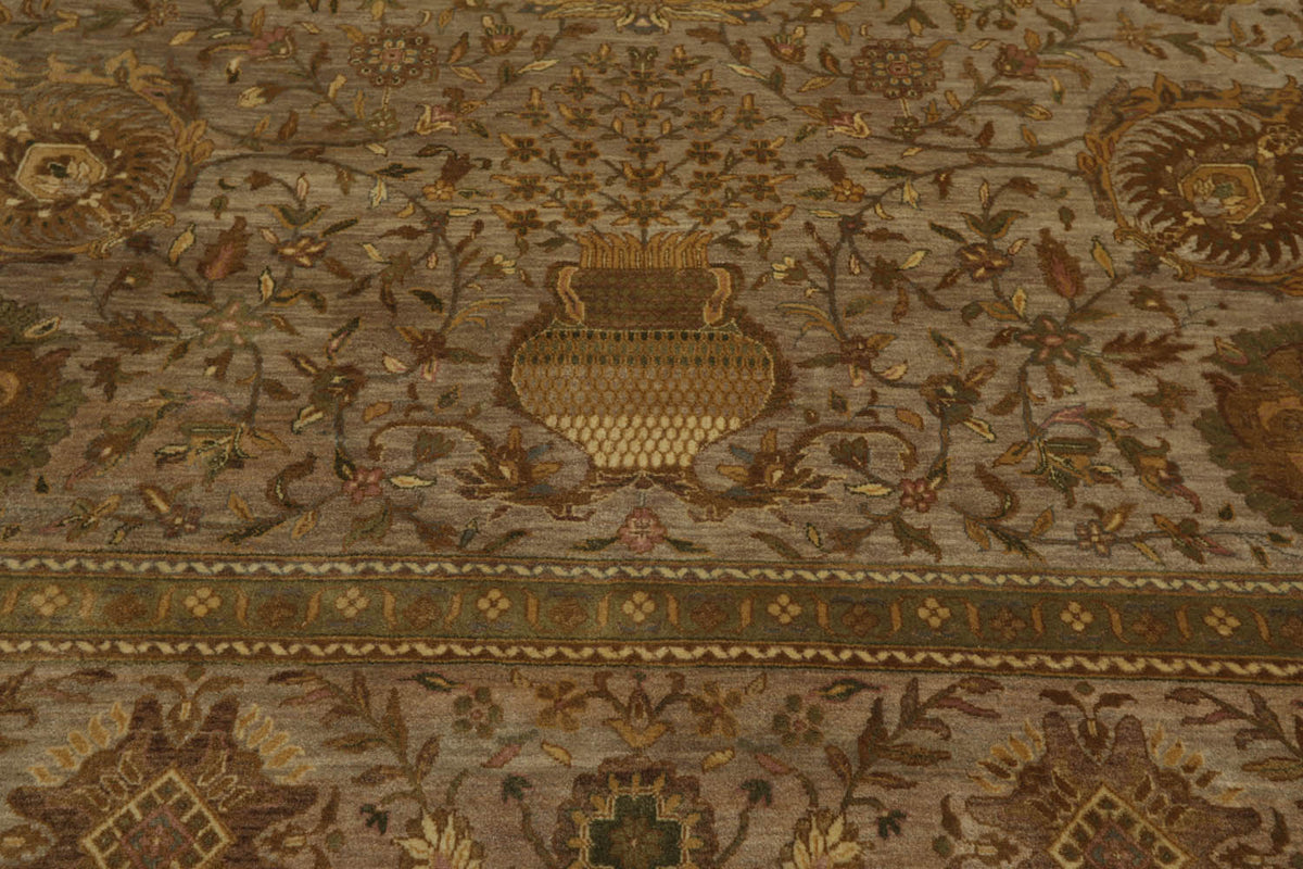 8x10 Taupe, Sage, Beige Color Hand Knotted All-Over 100% Wool Traditional Oriental Rug