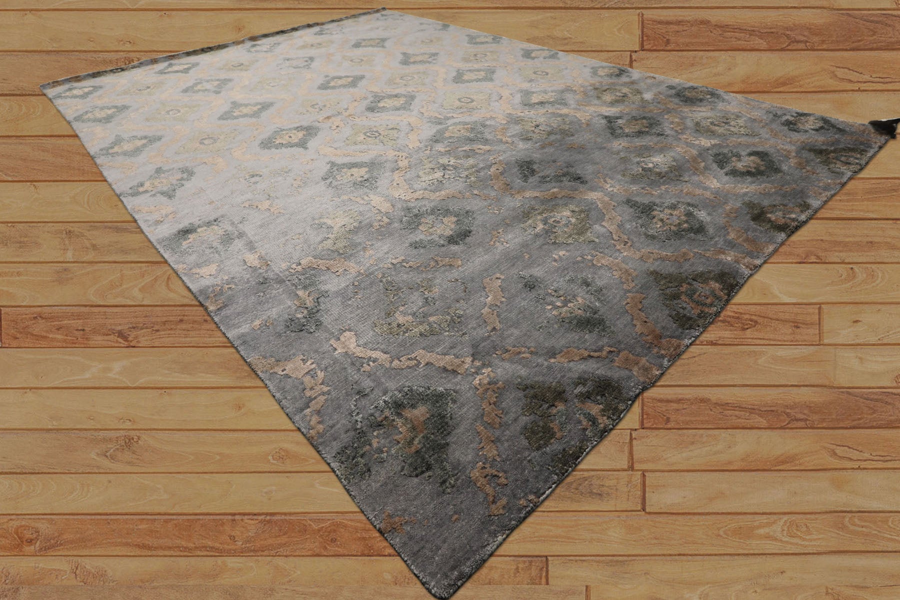 6x9 Silver, Gray, Tan Color Hand Knotted Tibetan Bamboo Silk Modern Oriental Rug