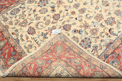 6x9 Ivory, Rose, Blue Color Hand Knotted Indo Kashan Wool Traditional Oriental Rug