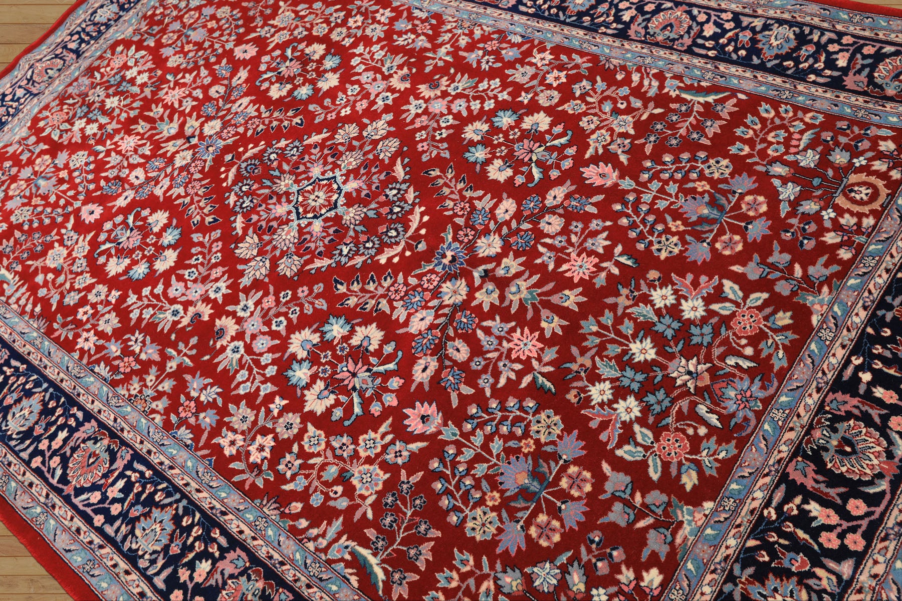 6x9 Red, Navy, Ivory Color Hand Knotted Indo Kashan New Zealand Wool Traditional Oriental Rug