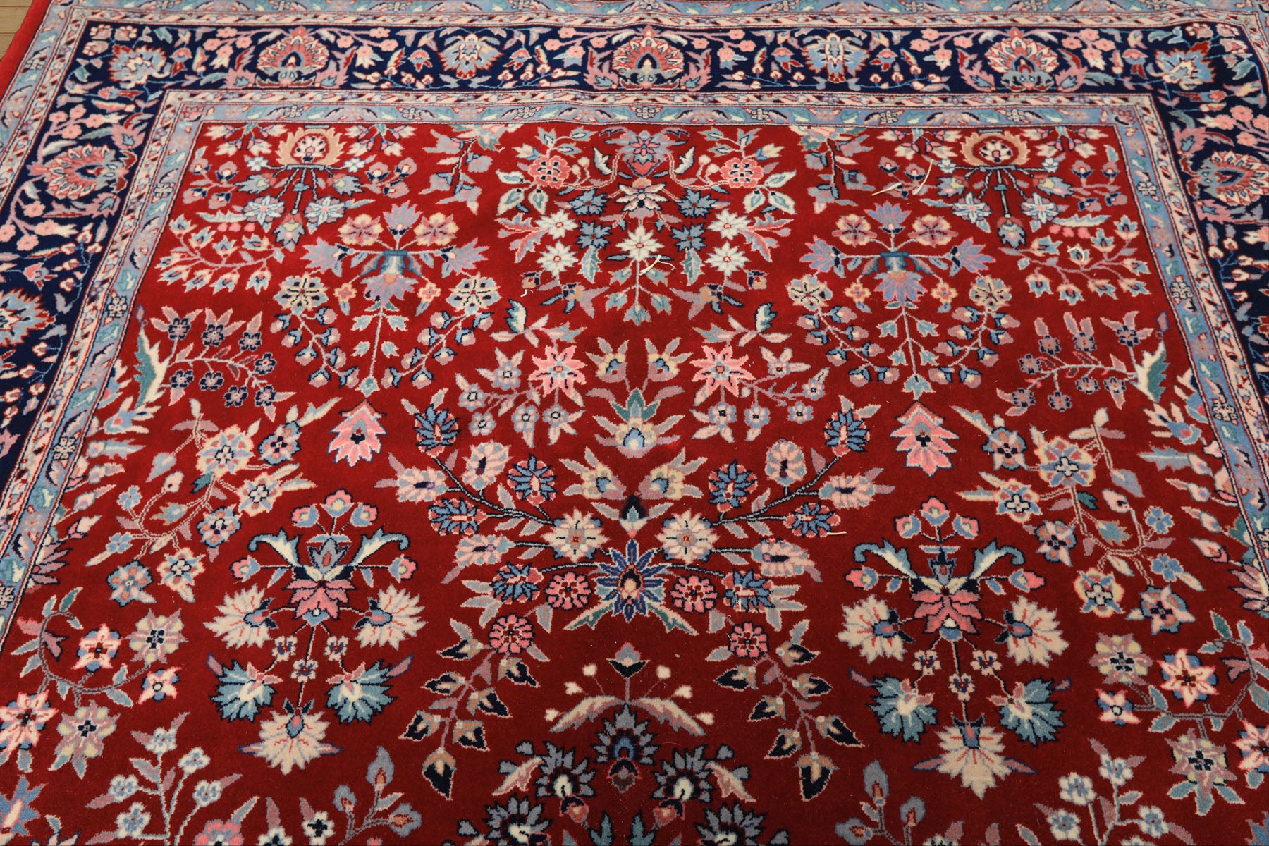 6x9 Red, Navy, Ivory Color Hand Knotted Indo Kashan New Zealand Wool Traditional Oriental Rug