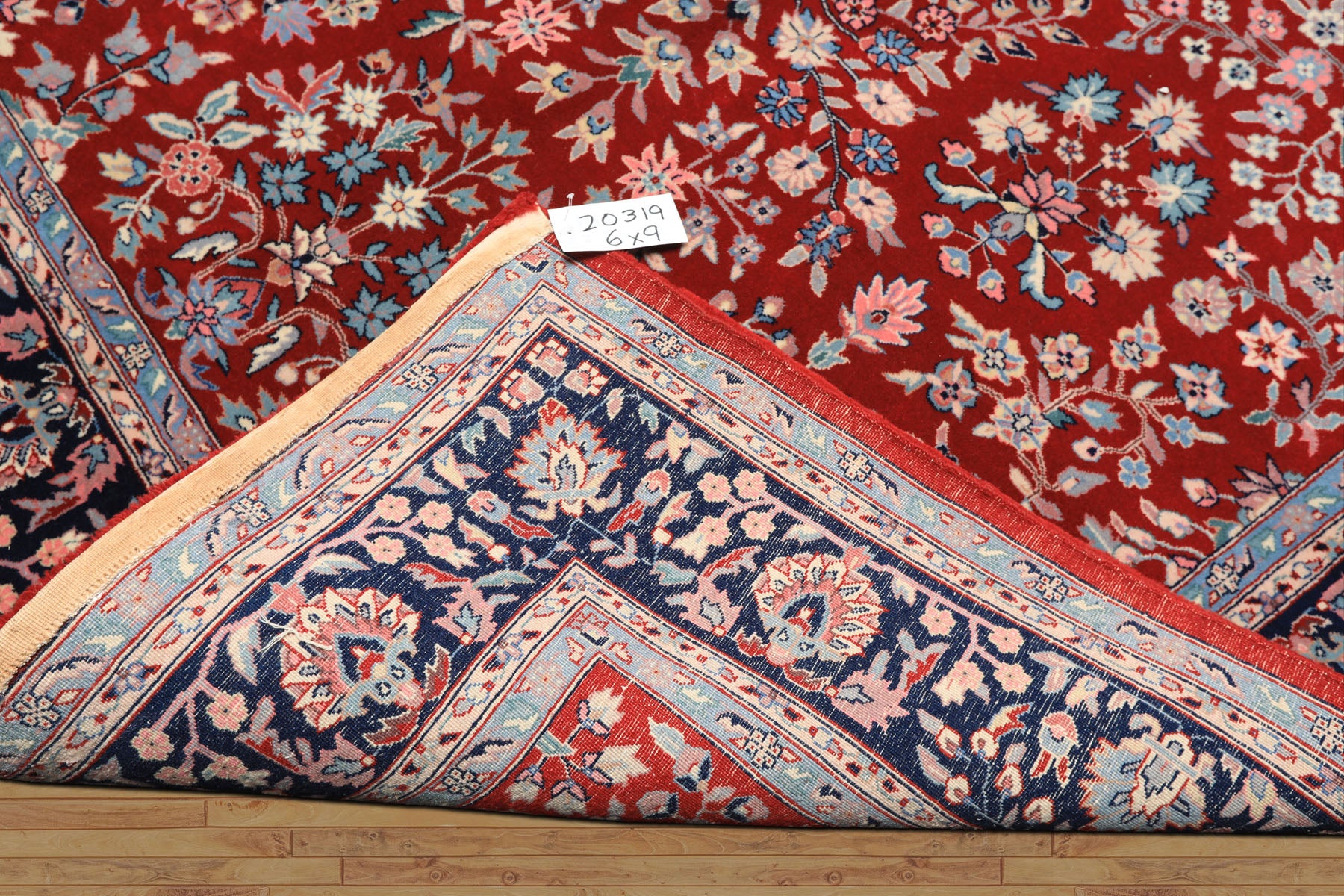 6x9 Red, Navy, Ivory Color Hand Knotted Indo Kashan New Zealand Wool Traditional Oriental Rug