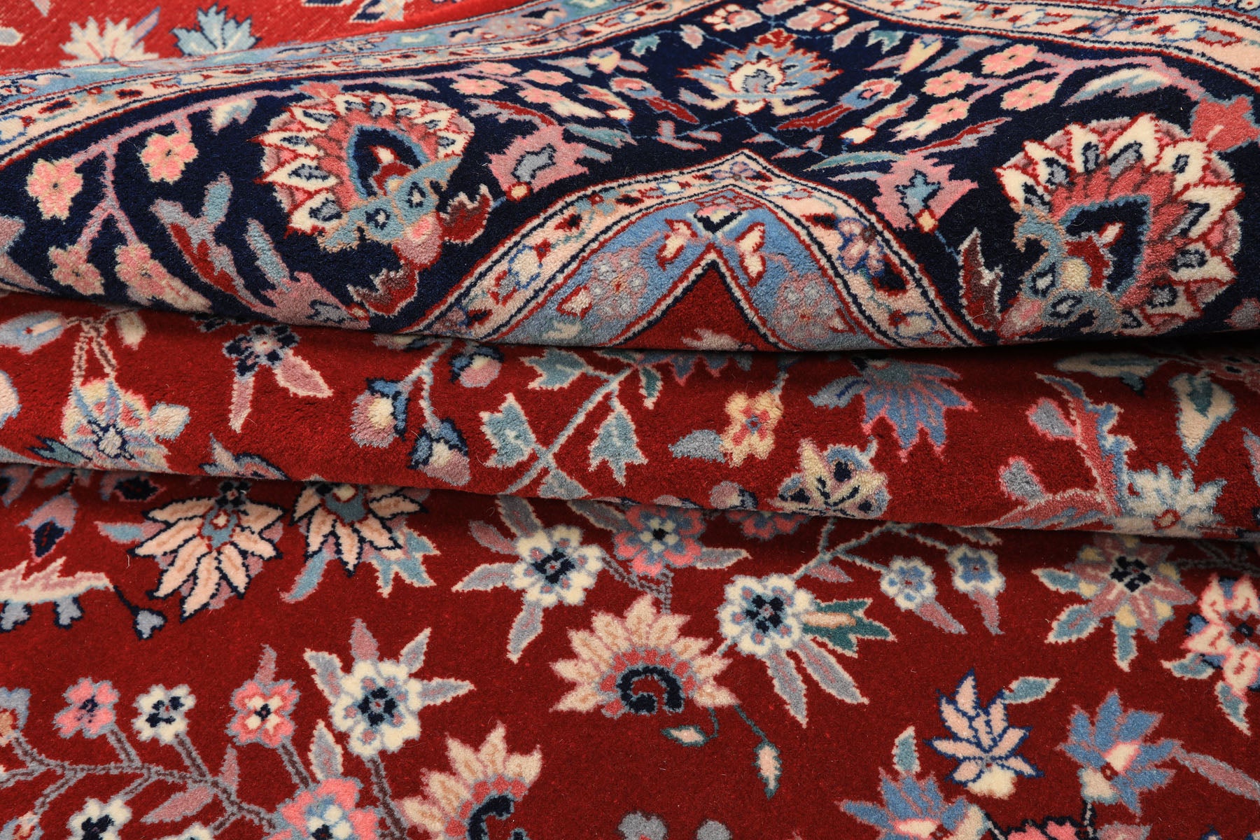 6x9 Red, Navy, Ivory Color Hand Knotted Indo Kashan New Zealand Wool Traditional Oriental Rug