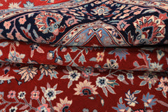 6x9 Red, Navy, Ivory Color Hand Knotted Indo Kashan New Zealand Wool Traditional Oriental Rug