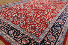 6x9 Red, Navy, Ivory Color Hand Knotted Indo Kashan New Zealand Wool Traditional Oriental Rug