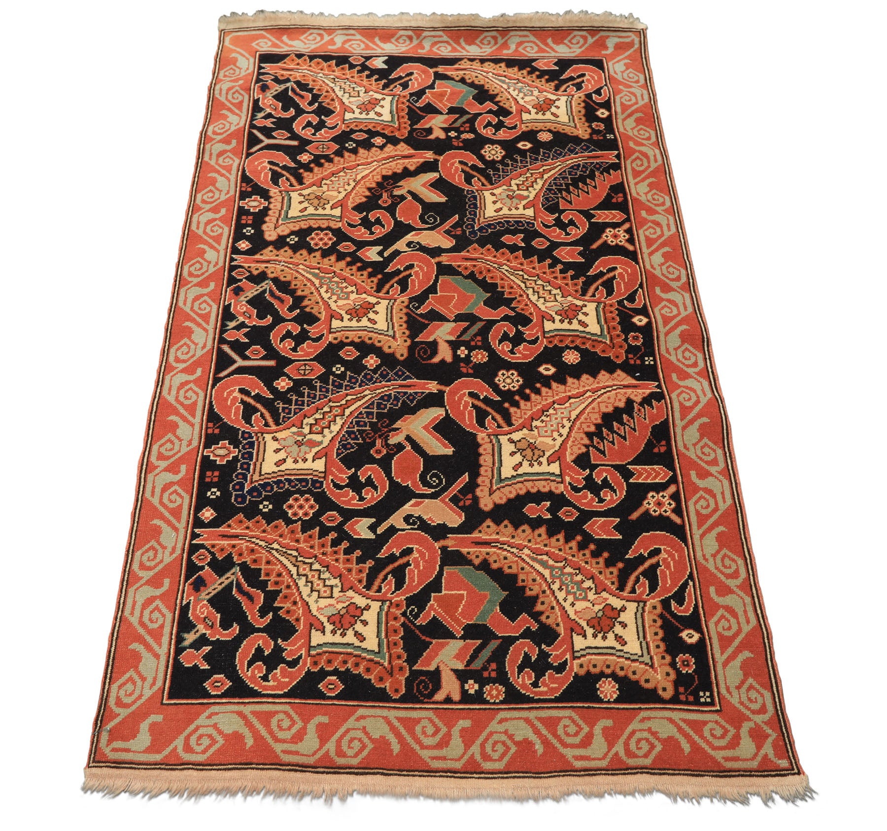 3x5 Charcoal, Burnt Orange, Ivory Color Hand Knotted Oushak Wool Arts & Crafts Oriental Rug