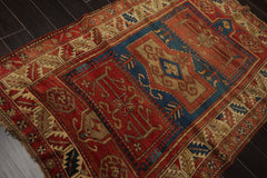 4x6 Rose, Turquoise, Ivory Color Hand Knotted Antique Kazak Wool Traditional Oriental Rug
