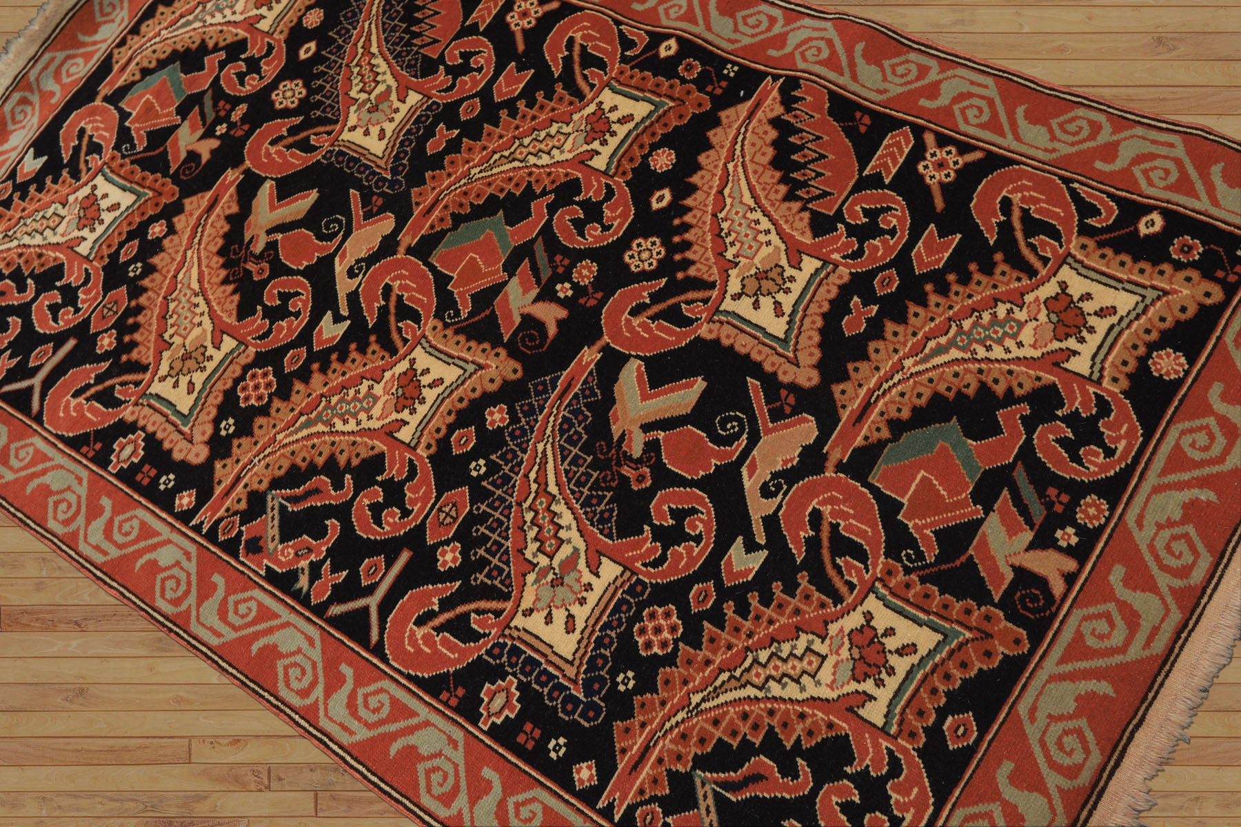 3x5 Charcoal, Burnt Orange, Ivory Color Hand Knotted Oushak Wool Arts & Crafts Oriental Rug