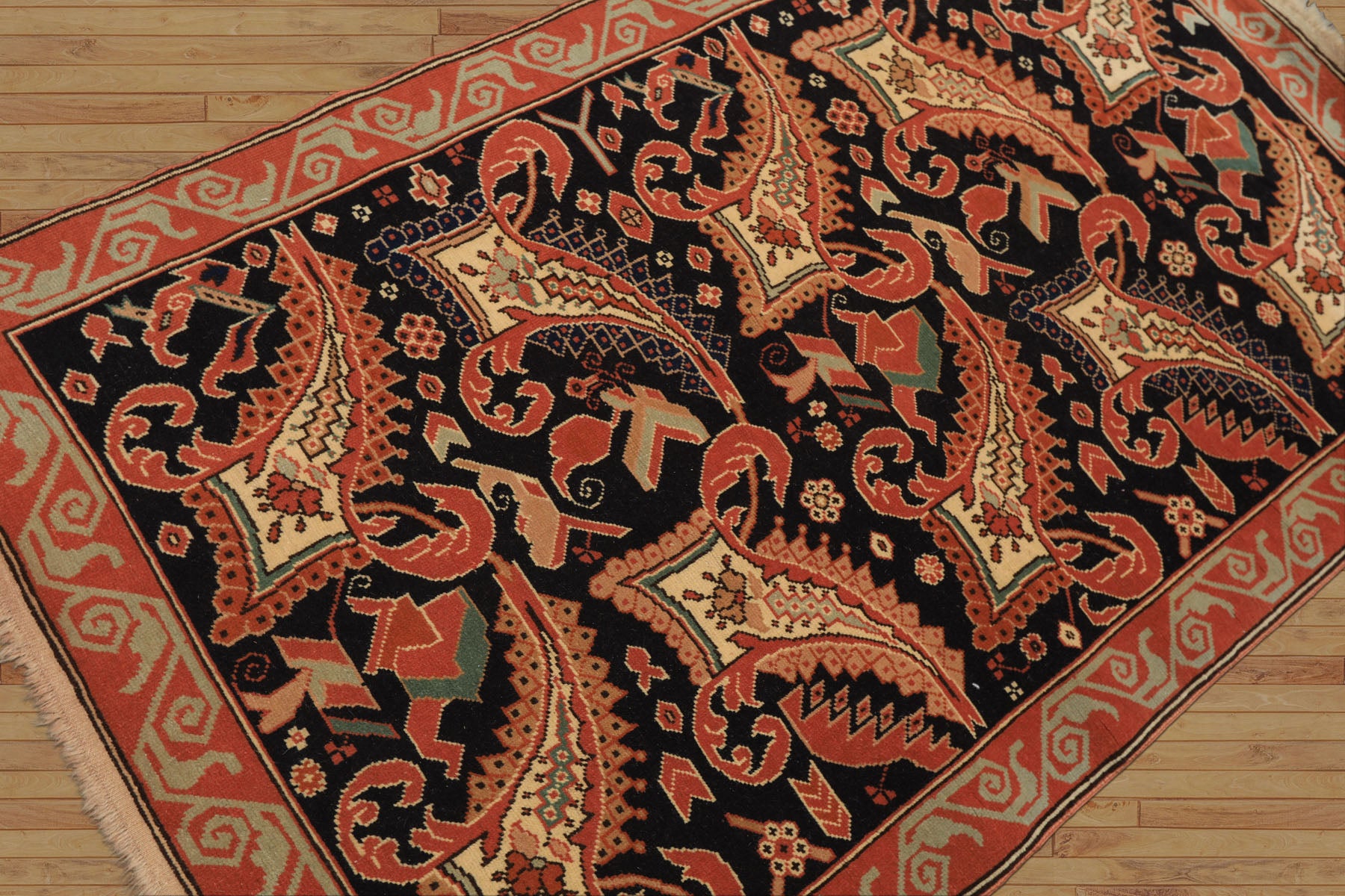 3x5 Charcoal, Burnt Orange, Ivory Color Hand Knotted Oushak Wool Arts & Crafts Oriental Rug