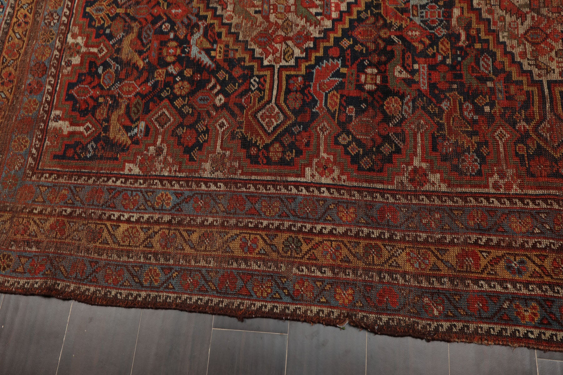 5x9 Charcoal, Beige, Rust Color Hand Knotted Antique Kazak Wool Traditional Oriental Rug