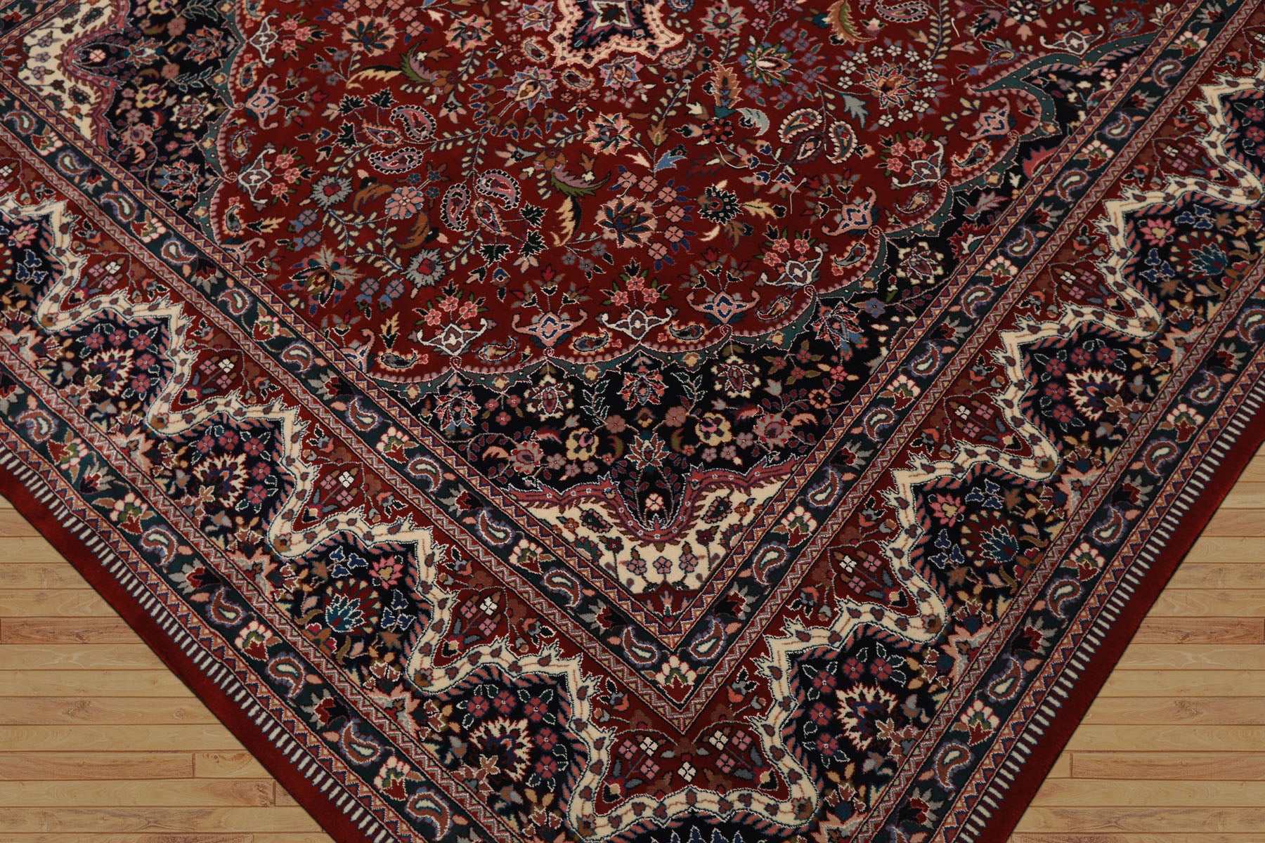 6x9 Red, Ivory, Navy Color Hand Knotted Pak Persian Wool & Silk Traditional Oriental Rug