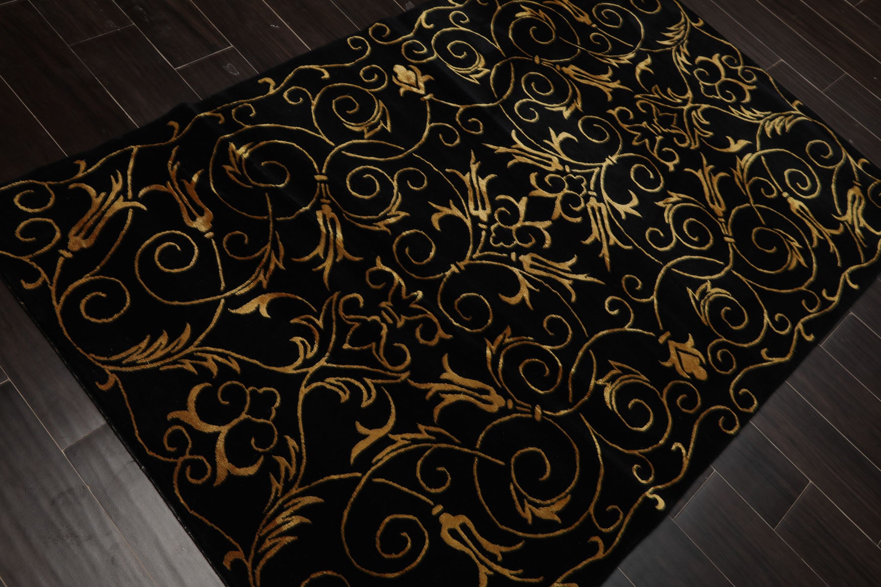 4x6 Black, Gold, Color Hand Knotted Tibetan Wool & Silk Transitional Oriental Rug