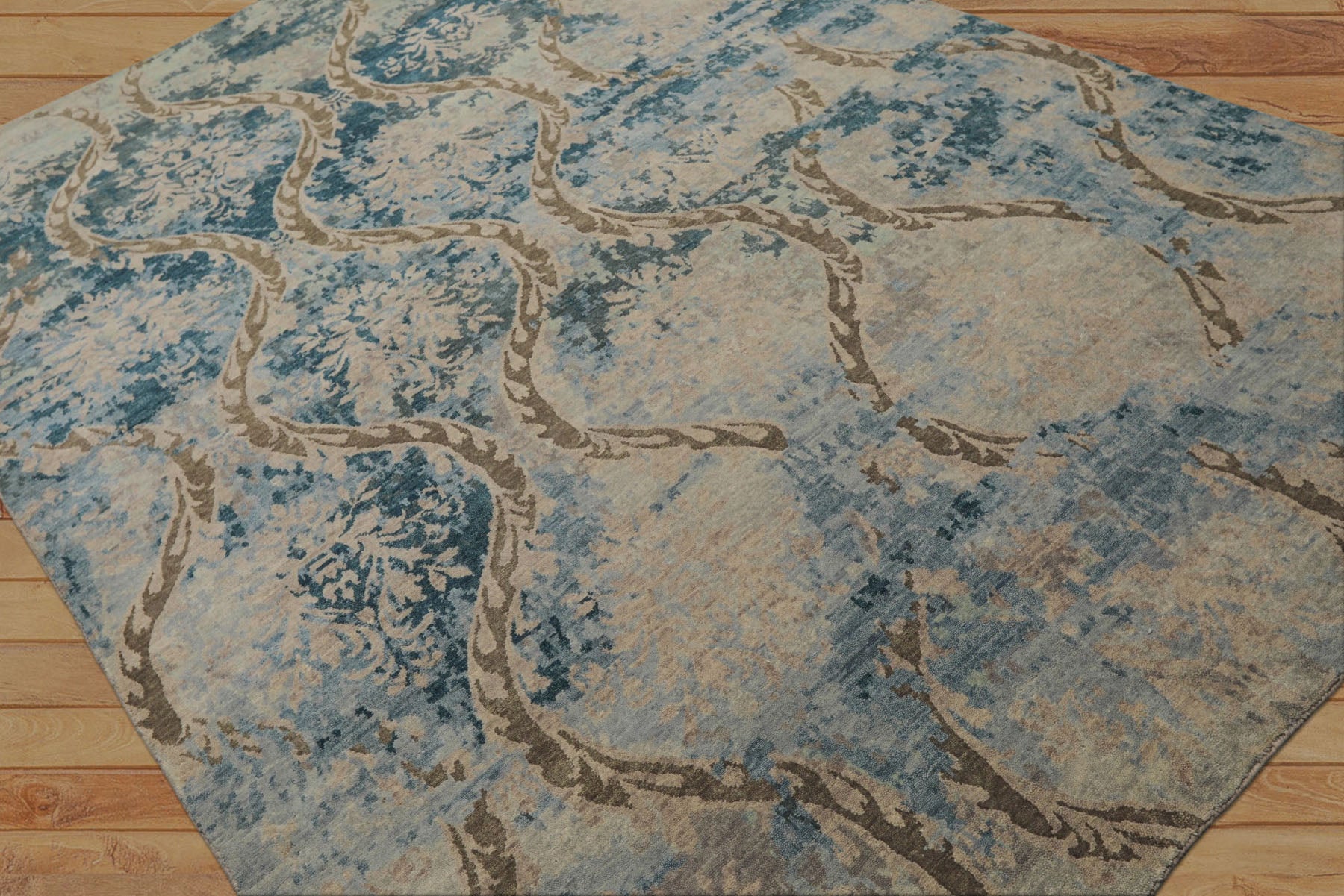 6x9 Gray, Brown, Navy Color Hand Knotted Tibetan Wool Modern Oriental Rug