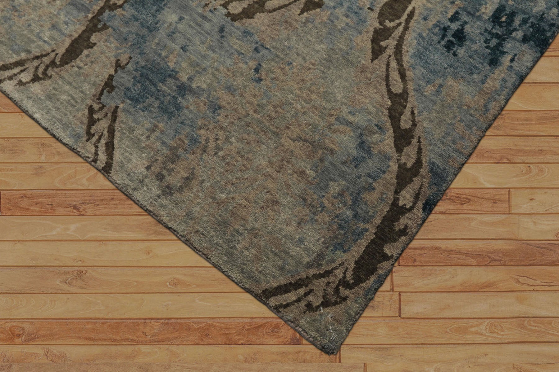 6x9 Gray, Brown, Navy Color Hand Knotted Tibetan Wool Modern Oriental Rug
