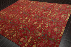 8x10 Coral, Green, Gold Color Hand Knotted All-Over 100% Wool Transitional Oriental Rug