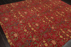 8x10 Coral, Green, Gold Color Hand Knotted All-Over 100% Wool Transitional Oriental Rug