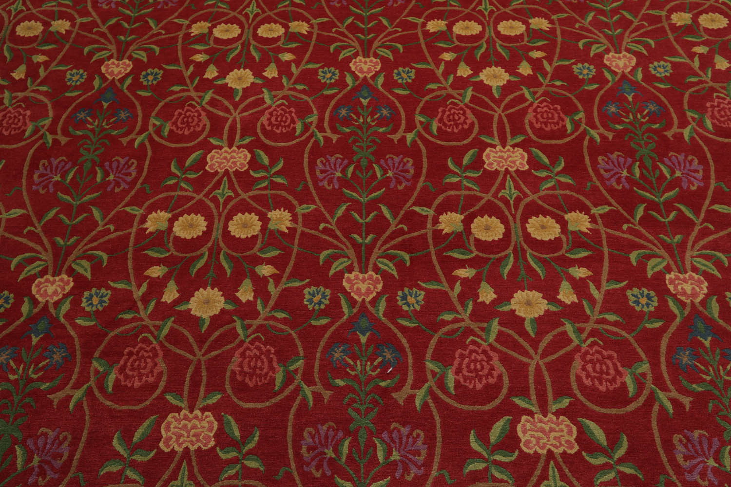 8x10 Coral, Green, Gold Color Hand Knotted All-Over 100% Wool Transitional Oriental Rug
