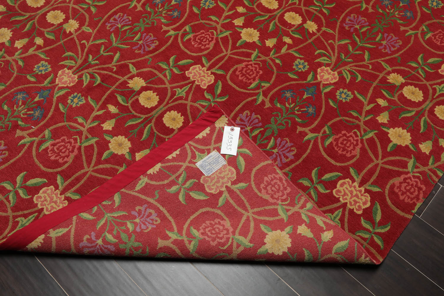 8x10 Coral, Green, Gold Color Hand Knotted All-Over 100% Wool Transitional Oriental Rug