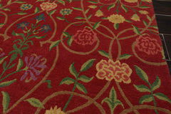 8x10 Coral, Green, Gold Color Hand Knotted All-Over 100% Wool Transitional Oriental Rug