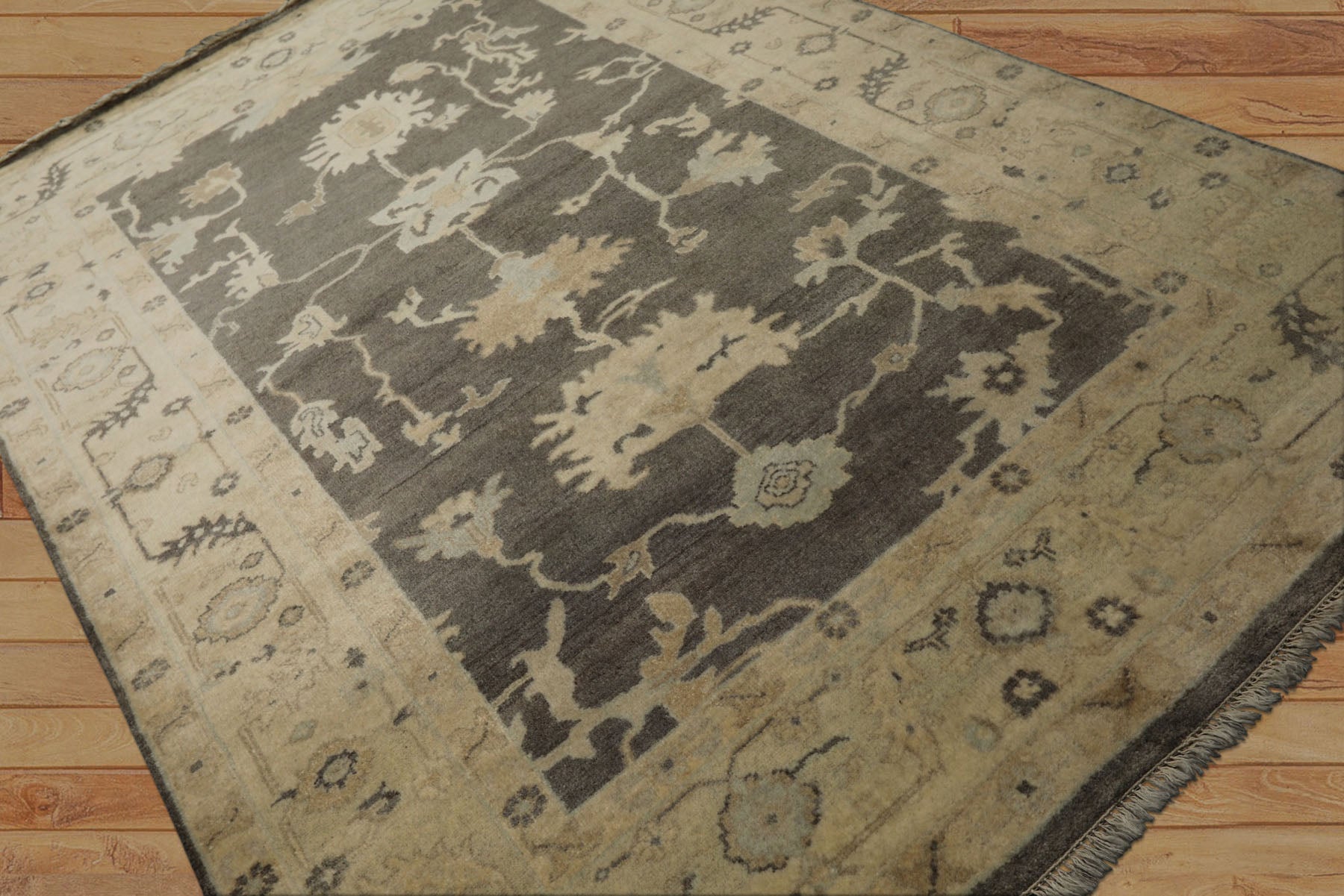 6x9 Taupe, Ivory, Gray Color Hand Knotted Oushak Wool Traditional Oriental Rug