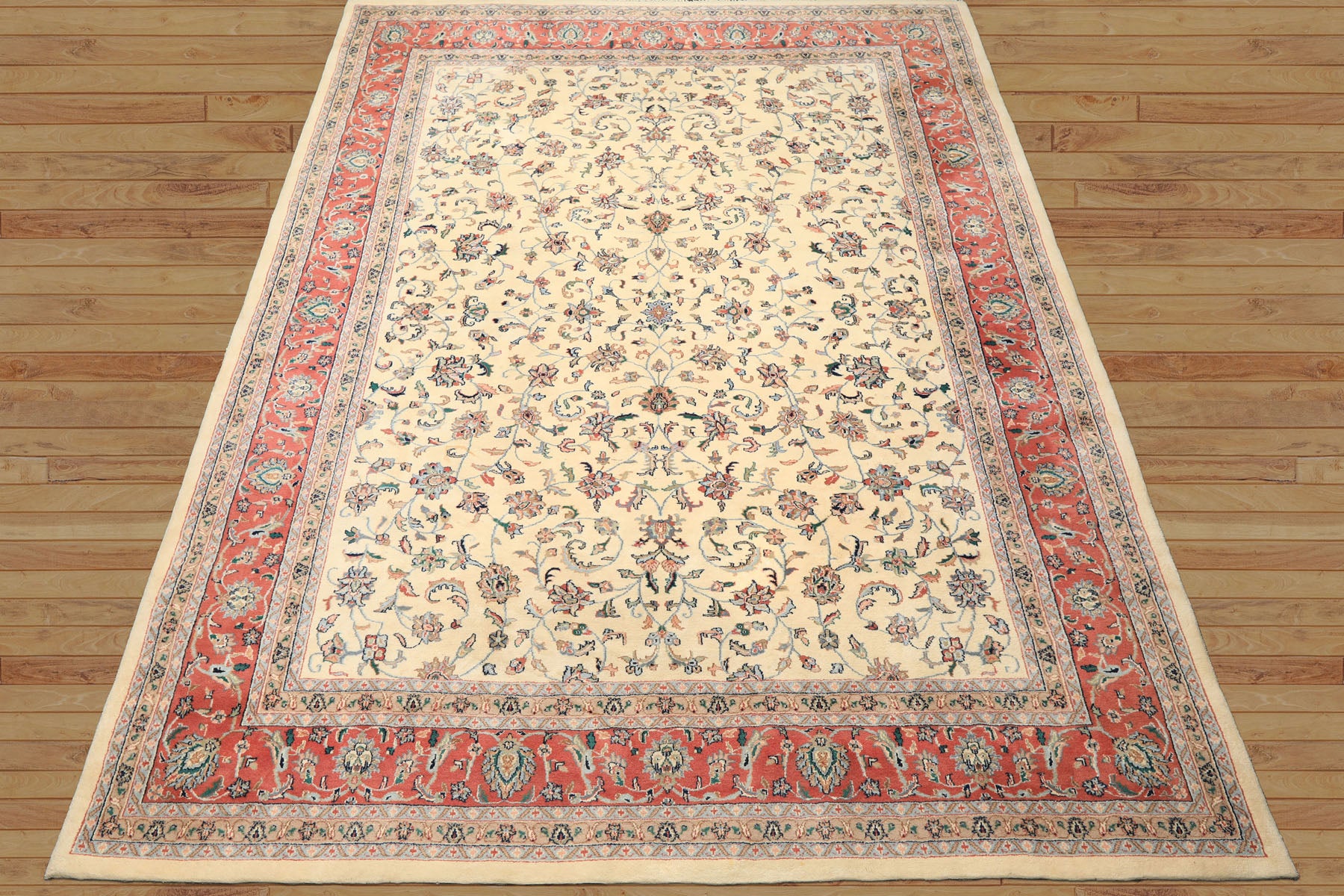 9x12 Ivory, Blush, Aqua Color Hand Knotted Agra Wool Traditional Oriental Rug
