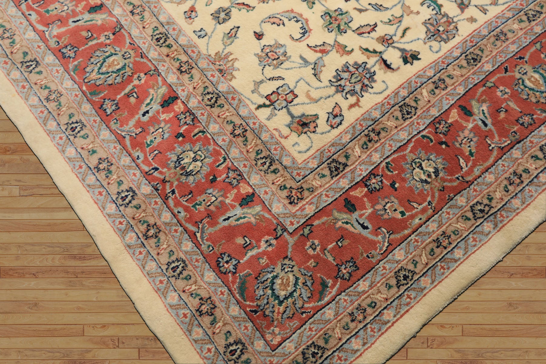 9x12 Ivory, Blush, Aqua Color Hand Knotted Agra Wool Traditional Oriental Rug