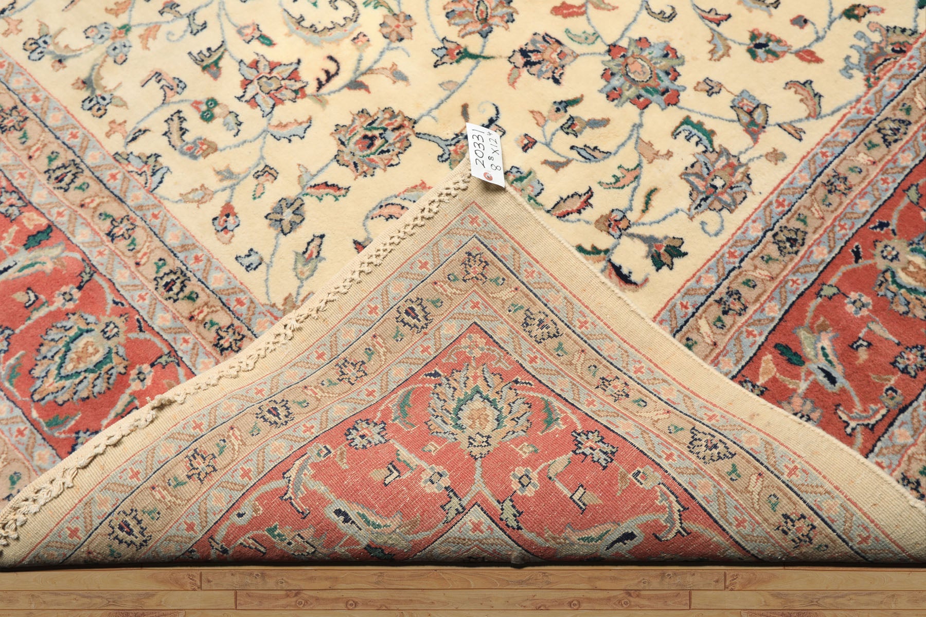 9x12 Ivory, Blush, Aqua Color Hand Knotted Agra Wool Traditional Oriental Rug