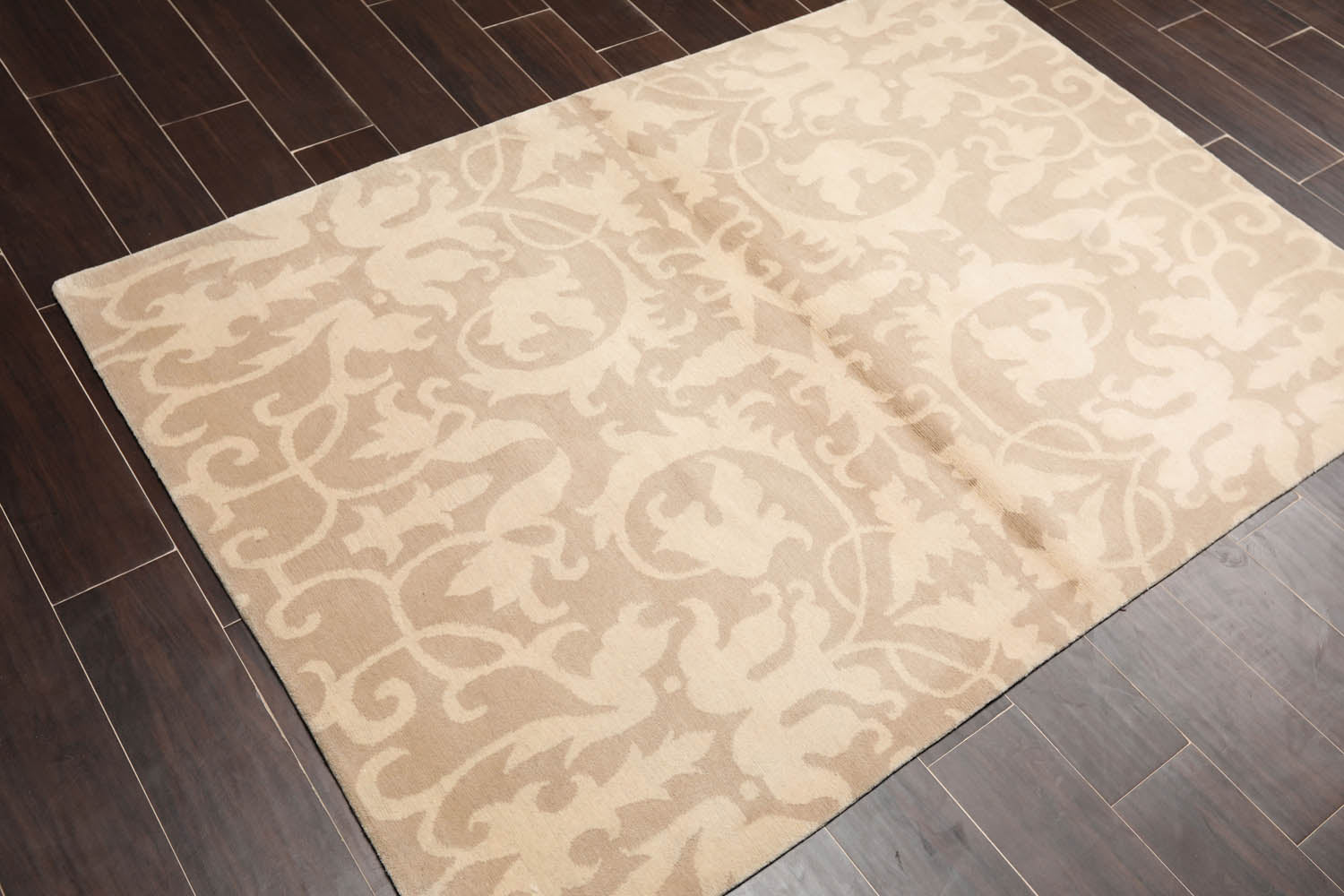 4x6 Beige, , Color Hand Knotted All-Over 100% Wool Transitional Oriental Rug