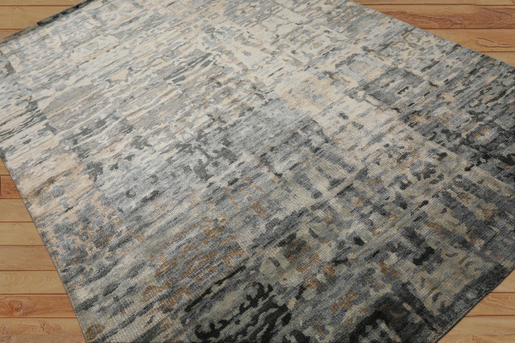 6x9 Gray, Beige, Slate Color Hand Loomed Sherpa Bamboo Silk Modern Oriental Rug