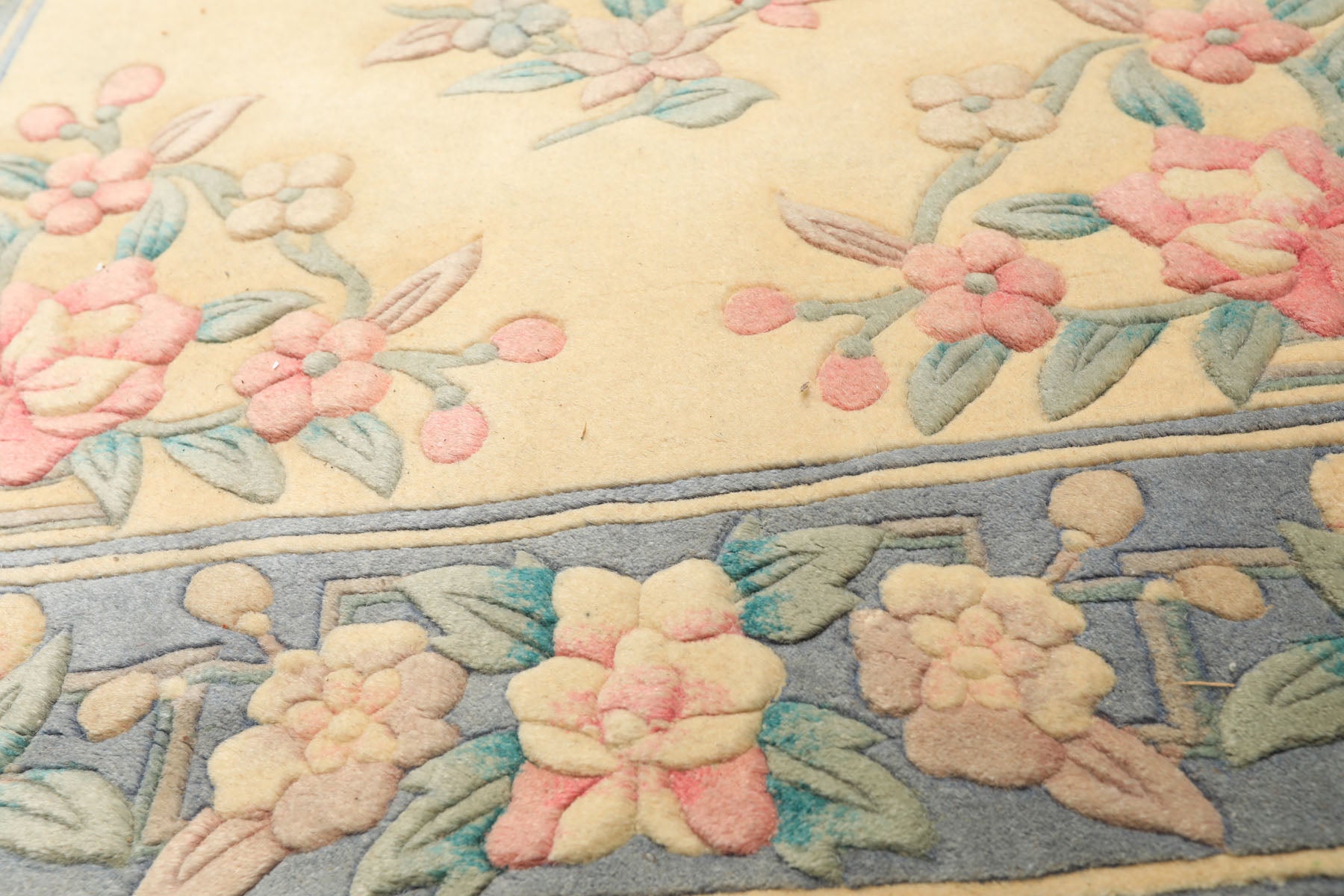 3x5 Ivory, Aqua, Blue Color Hand Knotted French Aubusson Savonerrie Wool Traditional Oriental Rug