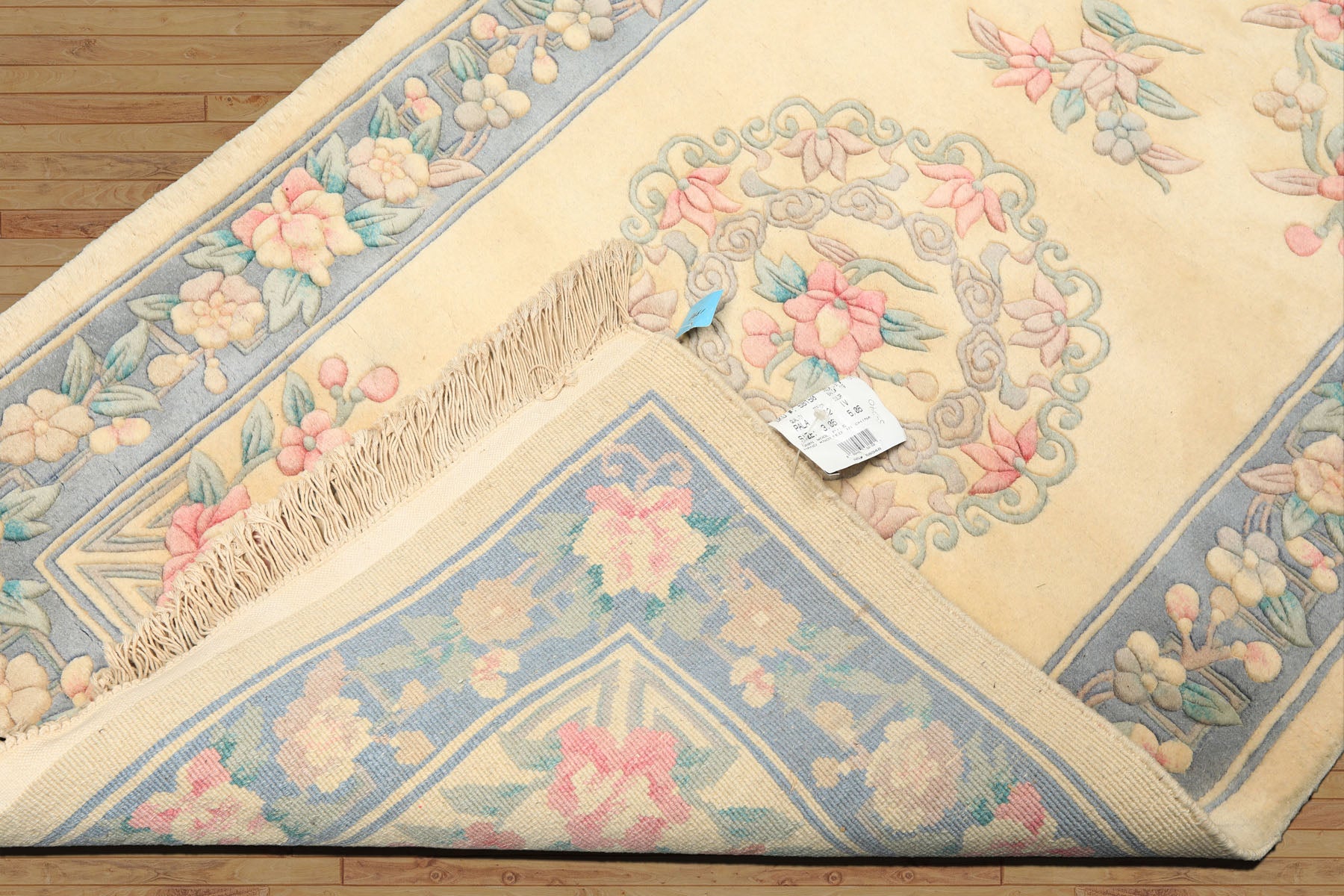 3x5 Ivory, Aqua, Blue Color Hand Knotted French Aubusson Savonerrie Wool Traditional Oriental Rug