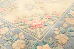 3x5 Ivory, Aqua, Blue Color Hand Knotted French Aubusson Savonerrie Wool Traditional Oriental Rug
