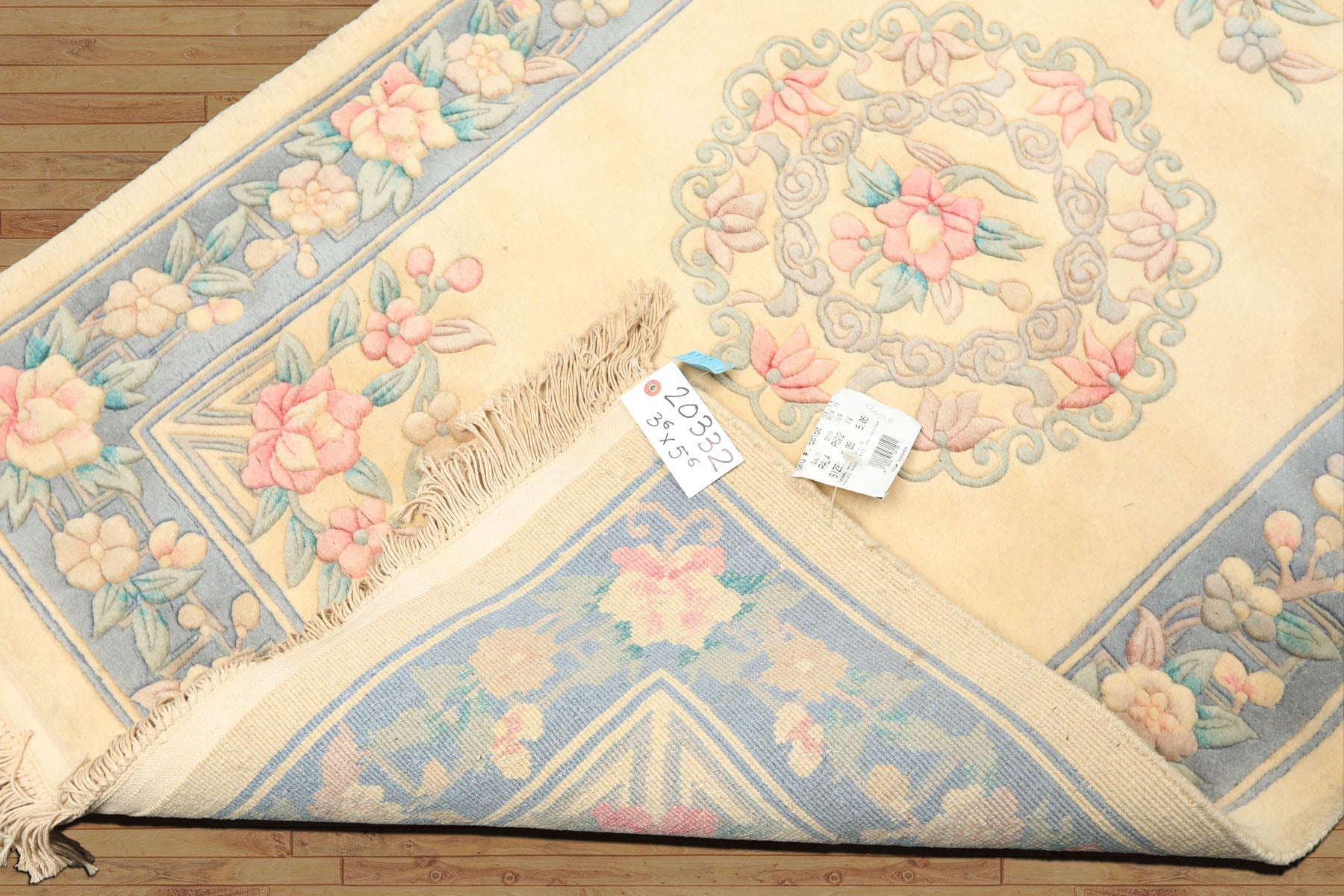 3x5 Ivory, Aqua, Blue Color Hand Knotted French Aubusson Savonerrie Wool Traditional Oriental Rug