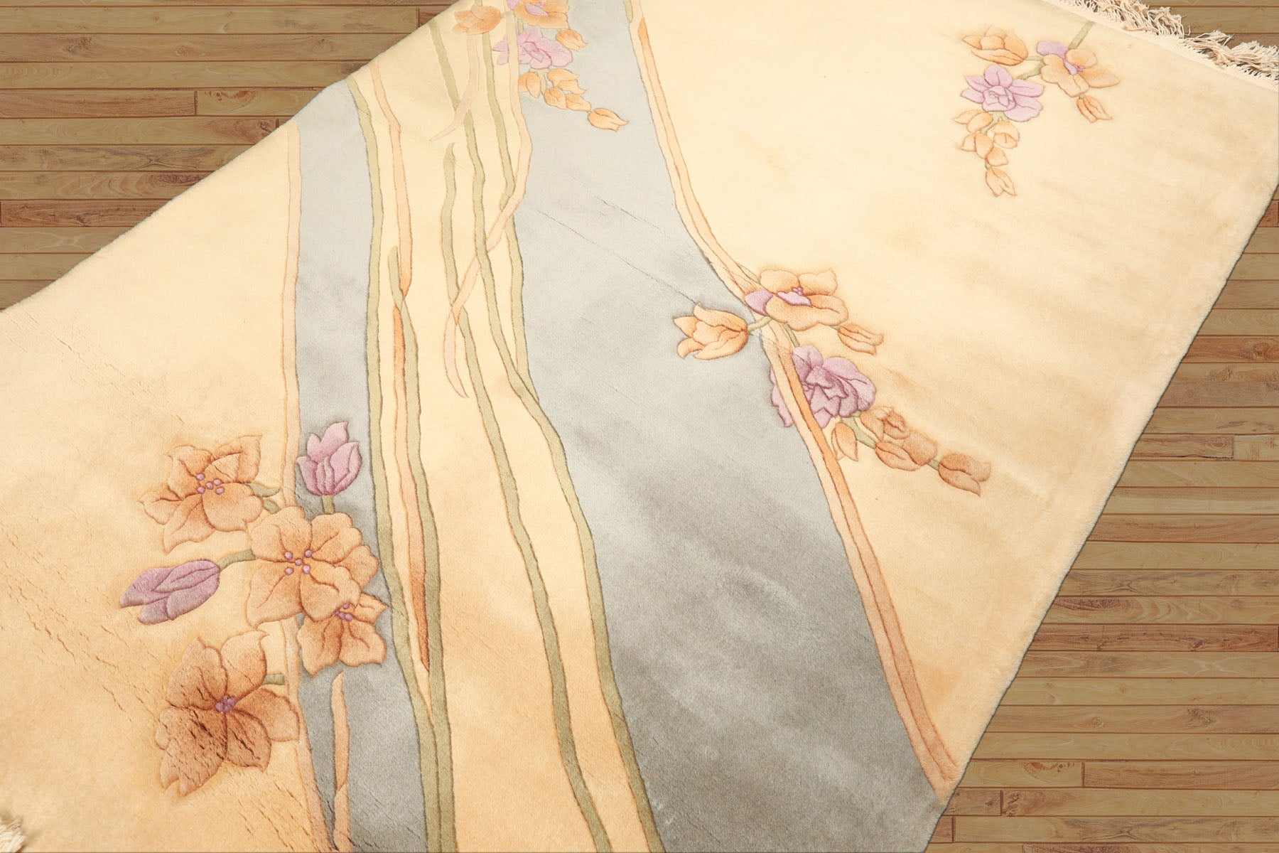 4x6 Beige, Aqua, Lavender Color Hand Knotted French Aubusson Savonerrie Wool Transitional Oriental Rug