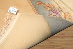 4x6 Beige, Aqua, Lavender Color Hand Knotted French Aubusson Savonerrie Wool Transitional Oriental Rug