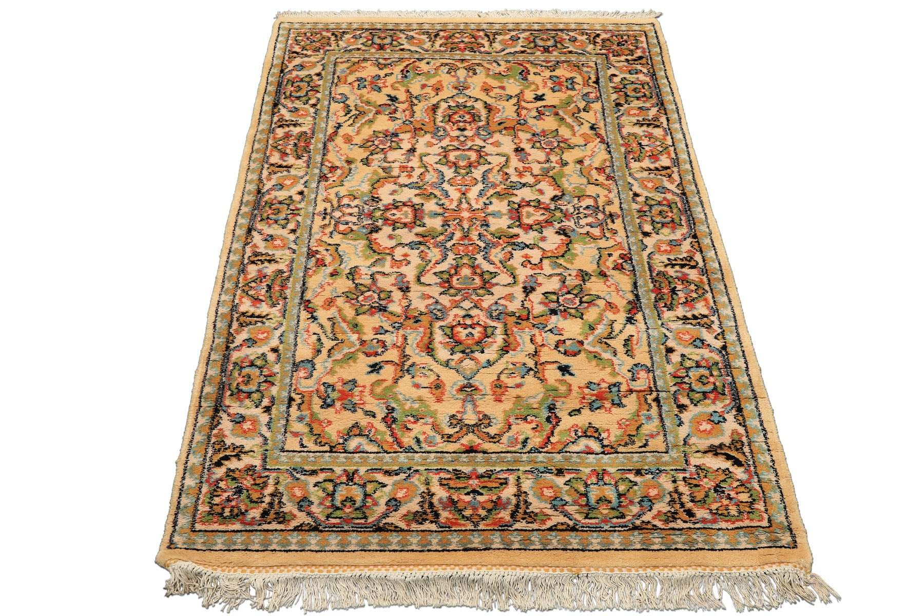 4x6 Beige, Lime, Burnt Orange Color Hand Knotted Indo Oushak Wool Arts & Crafts Oriental Rug