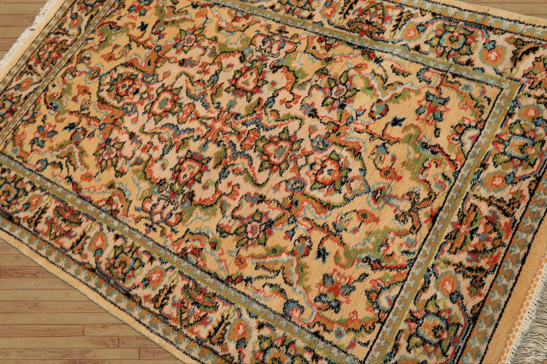 4x6 Beige, Lime, Burnt Orange Color Hand Knotted Indo Oushak Wool Arts & Crafts Oriental Rug