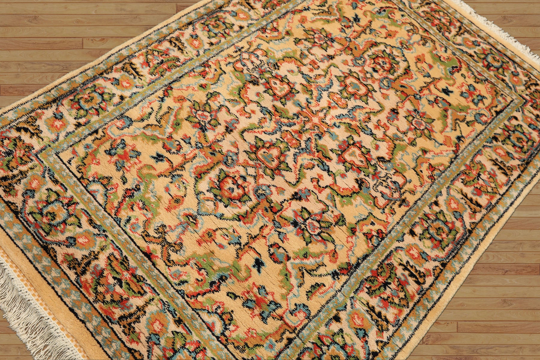 4x6 Beige, Lime, Burnt Orange Color Hand Knotted Indo Oushak Wool Arts & Crafts Oriental Rug