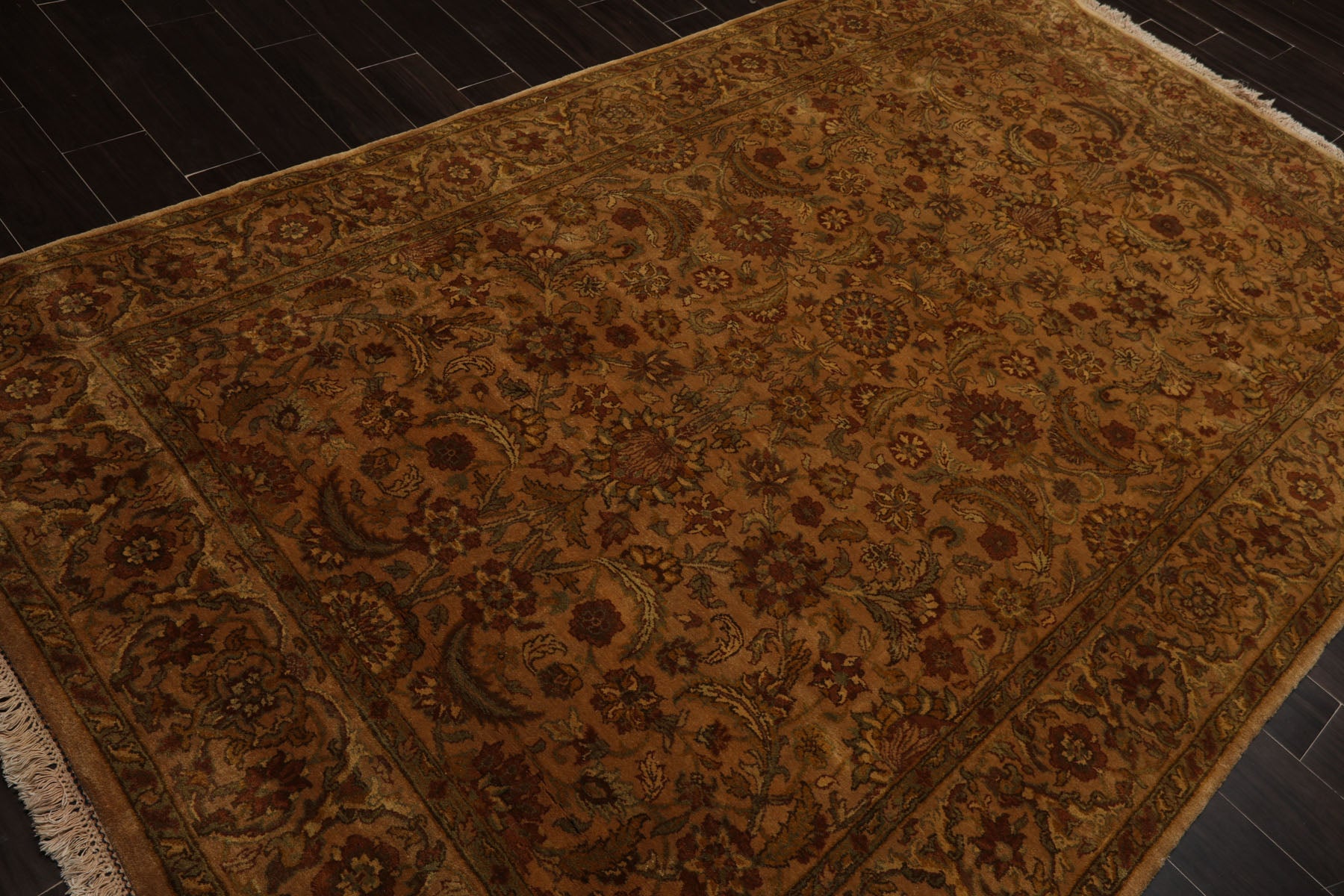 6x9 Caramel, Gold, Lime Color Hand Knotted Agra New Zealand Wool Traditional Oriental Rug
