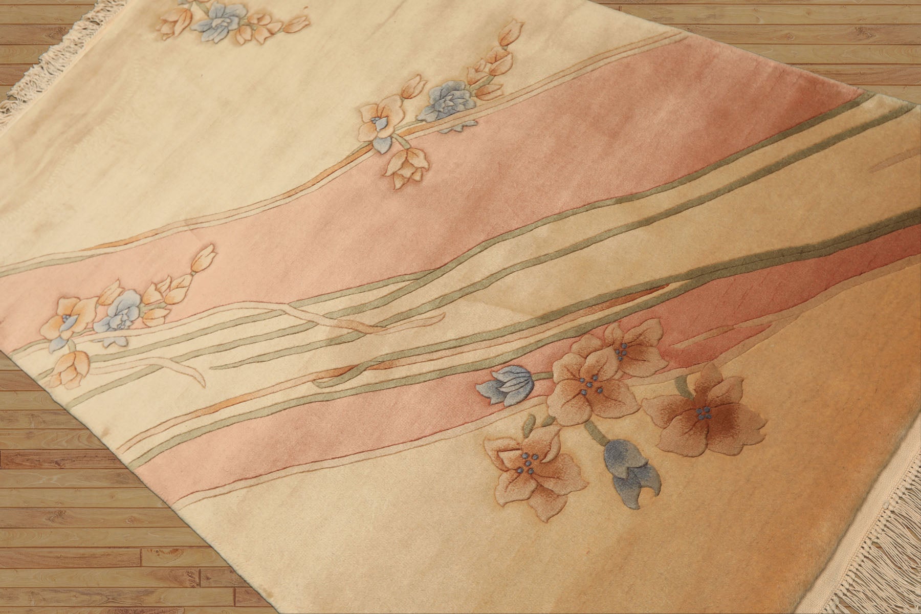 4x6 Beige, Blush, Blue Color Hand Knotted French Aubusson Savonerrie Wool Traditional Oriental Rug