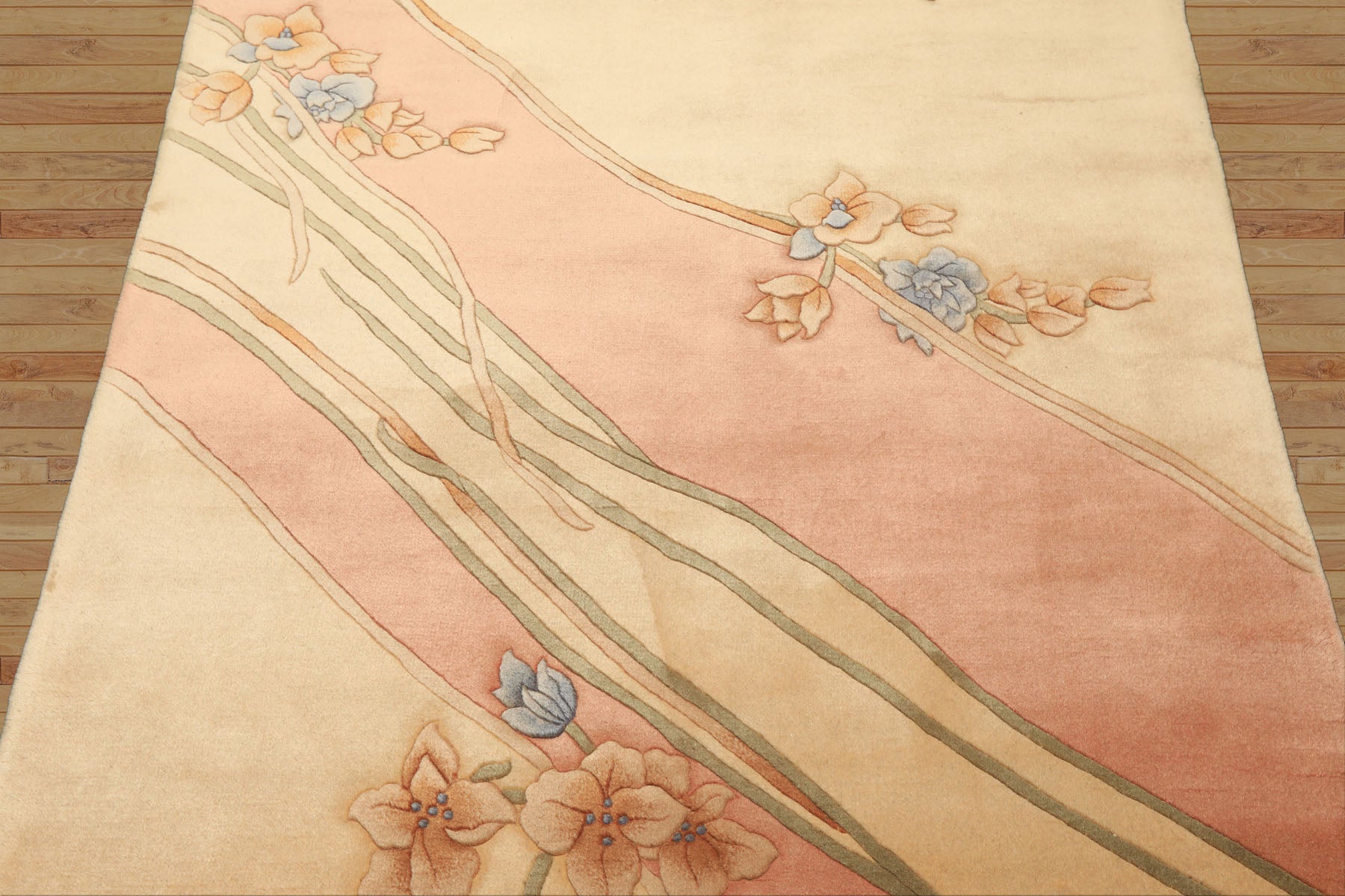 4x6 Beige, Blush, Blue Color Hand Knotted French Aubusson Savonerrie Wool Traditional Oriental Rug