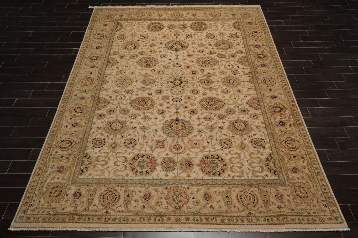 9x12 Beige, Taupe, Mustard Color Hand Knotted All-Over 100% Wool Traditional Oriental Rug